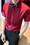 LT143*2023男女款法式短袖休闲咖啡厅网咖工装纯色情侣衬衣P45，男装衬衫，星座717A