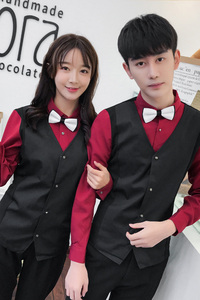 QC101-纯色长袖衬衫马甲假两件套男女情侣款长袖衬衣工作服P55图片