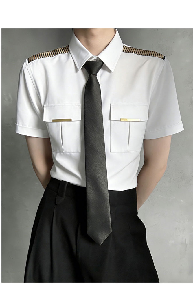 QS031*男简章亮条装饰空少短袖P40,男装衬衫,星座717A