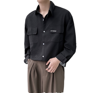 QS029*2022个性围领男潮INS风中性长袖衬衣立体压印衬衣外套P60图片