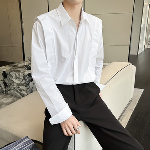 QS027*2024新款男青年中性纯色长袖衬衫个性小众另类衬衣P55图片