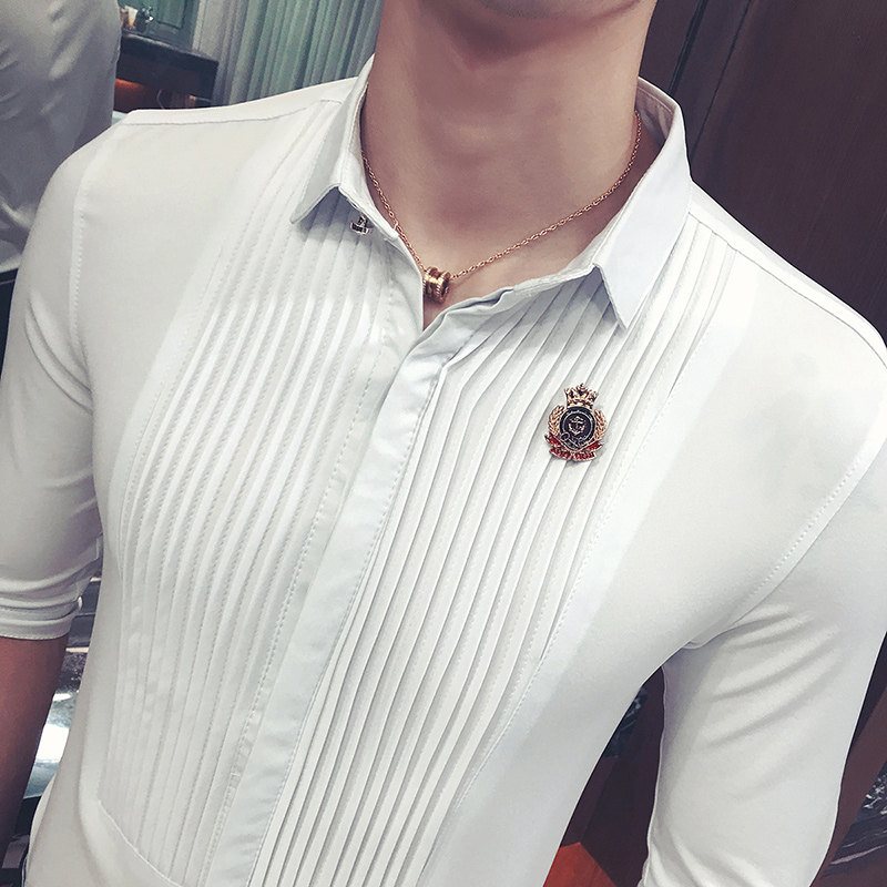 YC026-修身宫廷风潮男中袖衬衫寸衣七分袖衬衣P40,男装衬衫,星座717A