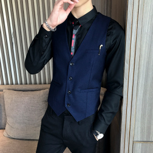 LP747-新款烟斗装饰单排扣男马甲外套KTV发型师马甲工作服P50图片