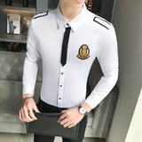 LT104-学院风男领带装饰长袖衬衫夜店酒吧KTV青年衬衣P50，男装衬衫，星座717A