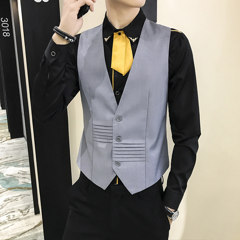 LP793*2024新款秋冬男士短款单排扣褶皱马甲外套工作服P50图片