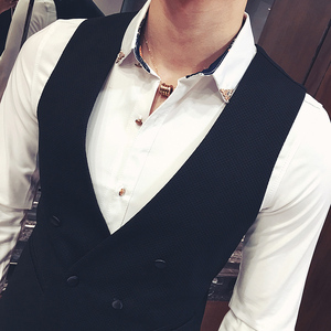 Y8706-2020男双排扣单马甲外套KTV酒吧服务生马甲工作服大码P50图片