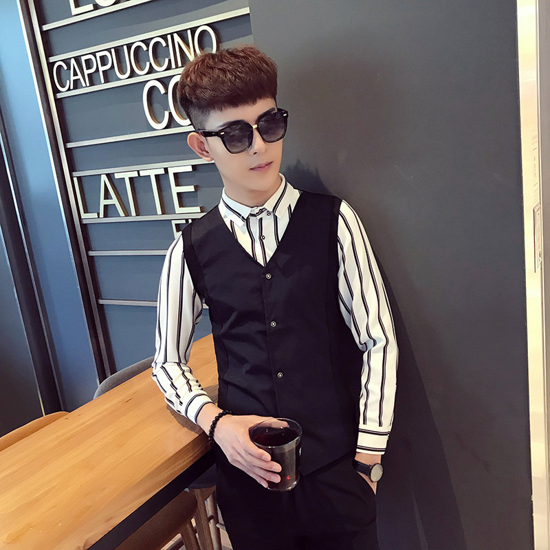 S8471-V春季新款条纹马甲两件套夜店酒吧KT马甲衬衣工作服大码P55,男装衬衫,星座717A