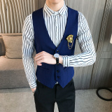 LP744-精致学院风V领短款男马甲外套休闲服务生马甲P50，男装背心/马甲，星座717A