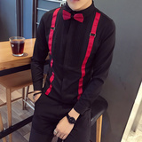 SC017-V男潮背带长袖衬衣正式礼服婚礼夜店酒吧KT工作服衬衣P50，男装衬衫，星座717A