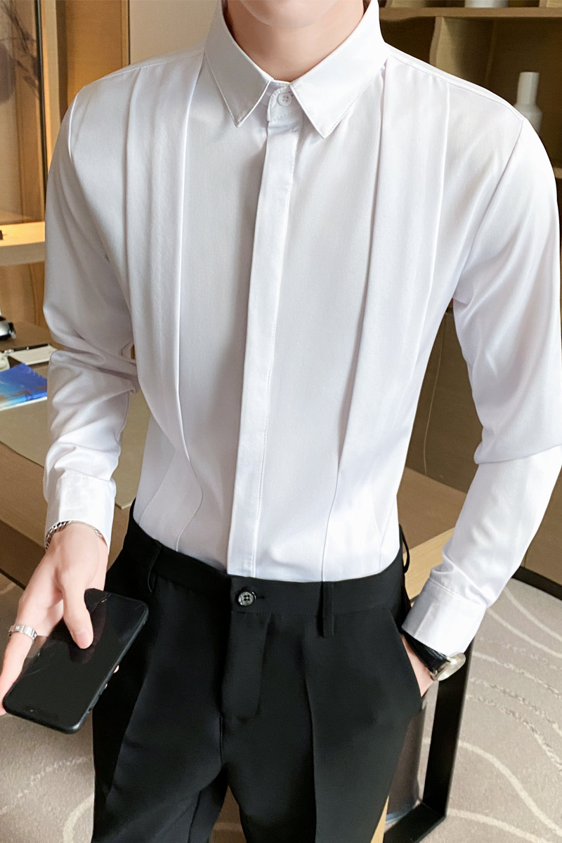 LT141*新款纯色轻奢男休闲长袖衬衫痞帅衬衣P50,男装衬衫,星座717A