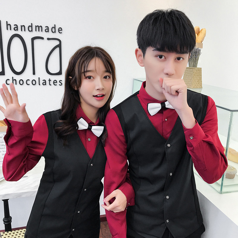 QC101-V纯色长袖衬衫马甲假两件套男女情侣款长袖衬衣工作服P55,男装衬衫,星座717A