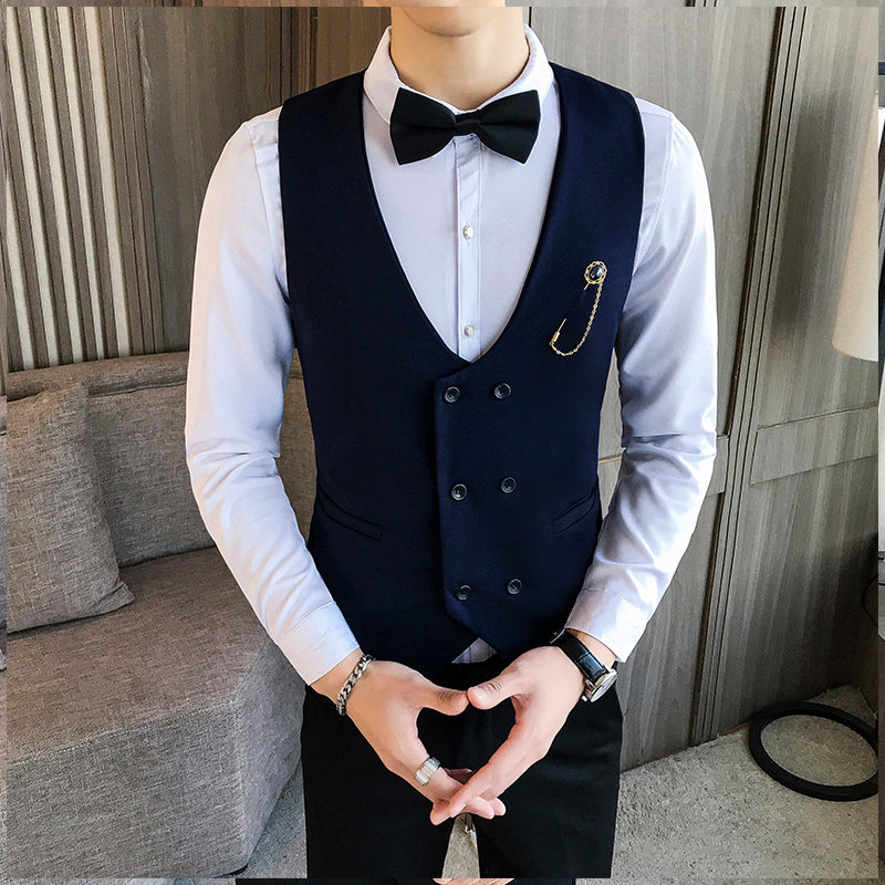 LP733-新款双排扣V领男马甲外套服务员马甲工作服大码P40,男装背心/马甲,星座717A