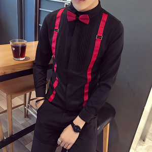 SC017-V男潮背带长袖衬衣正式礼服婚礼夜店酒吧KT工作服衬衣P48图片