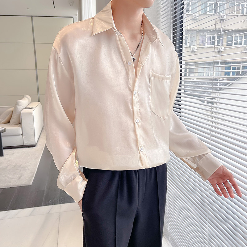 QS062*个性小众男那不勒斯超薄亮面长袖衬衫防晒衣宽松衬衣P50,男装衬衫,星座717A