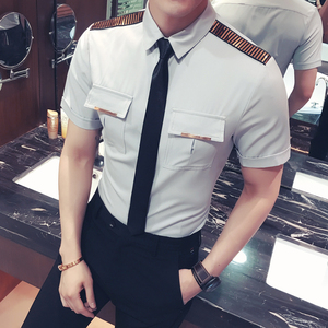 YC031-Q型男空少服短袖衬衫夜店KTV理发师可定制LOGO衬衣工装P45图片