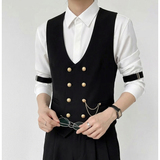 QS734*双排扣链条装饰男女同款马甲休闲马甲外套P50，男装背心/马甲，星座717A