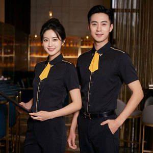GZ136*皮条装饰餐厅娱乐场所咖啡厅KTV夜店短袖衬衣工作服P45图片