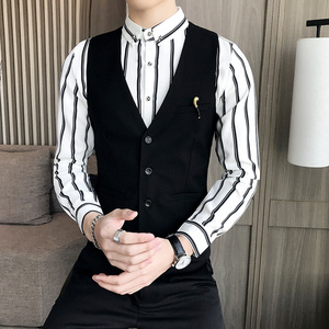 LP747-新款烟斗装饰单排扣男马甲外套KTV发型师马甲工作服P50图片