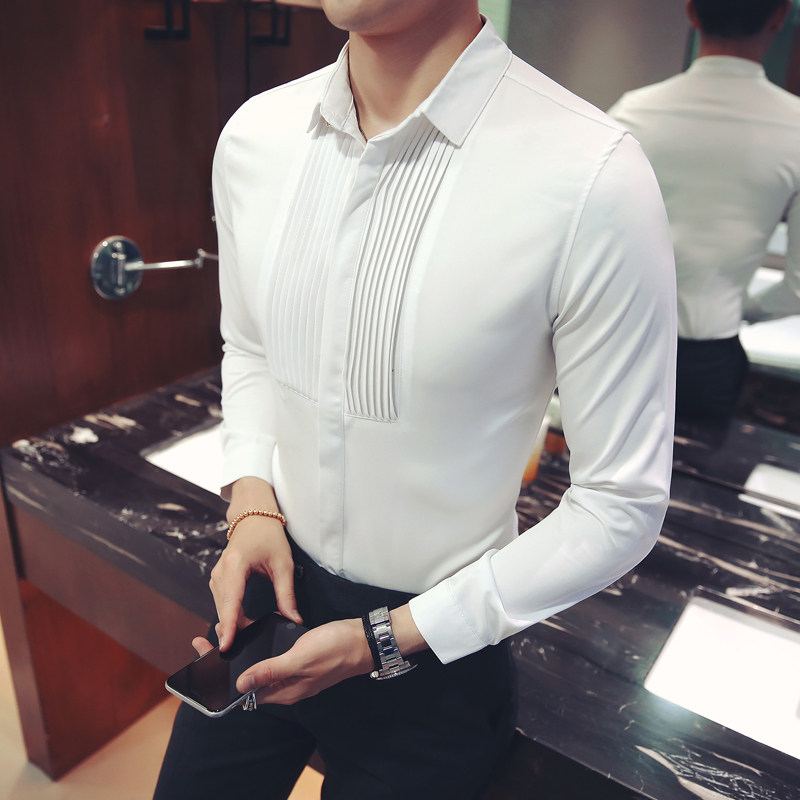 YC036-纯色潮男婚礼伴郎衬衫理发店衬衣工作服夜店KTV少爷衬衫P50图片