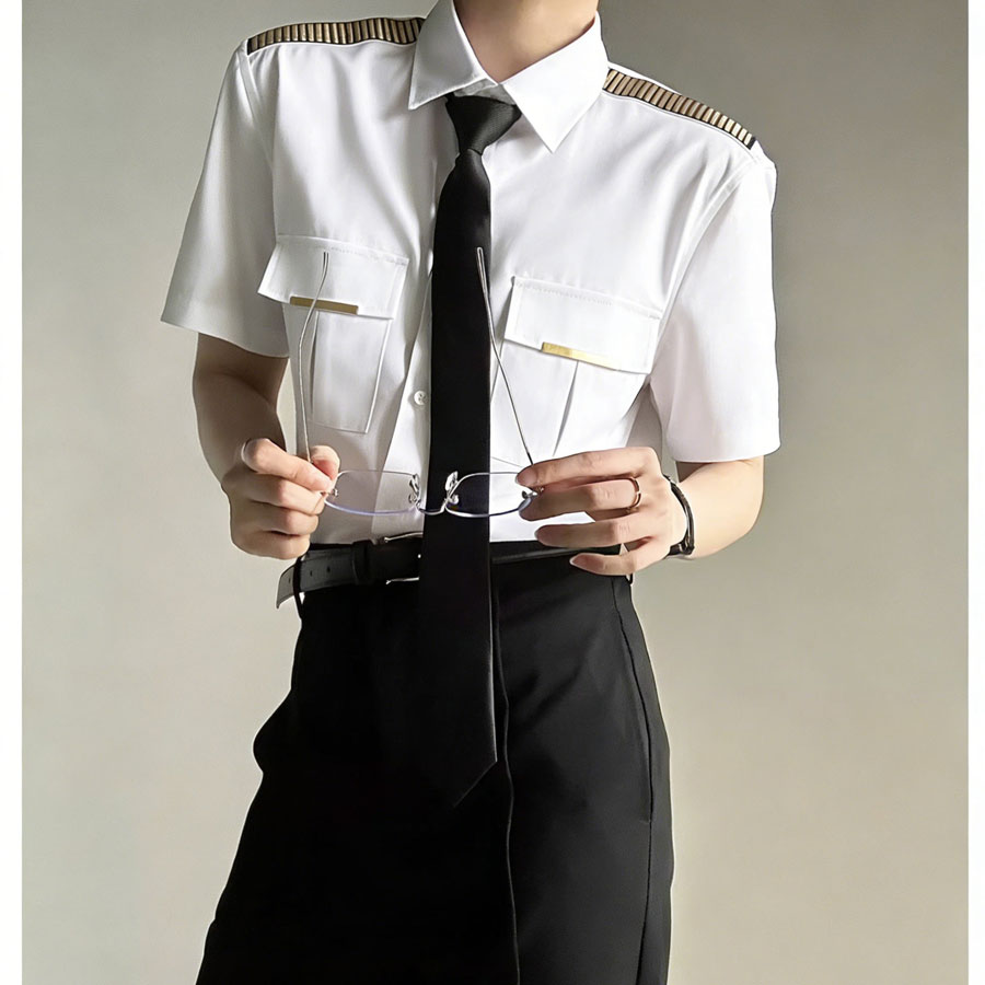 QS031*男简章亮条装饰空少短袖P40,男装衬衫,星座717A