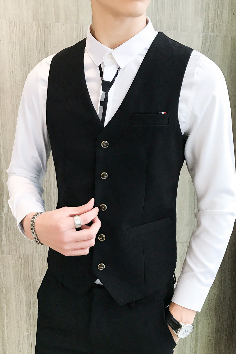 LP754-黑色男士单排扣短款马甲外套休闲马甲潮P50,男装背心/马甲,星座717A