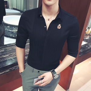 YC026-宫廷风中袖七分袖衬衫大码夜店酒吧理发师工作服衬衣P40图片