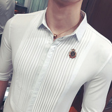 YC026-韩版修身宫廷风潮男中袖衬衫寸衣七分袖衬衣工作服大码P45，男装衬衫，星座717A