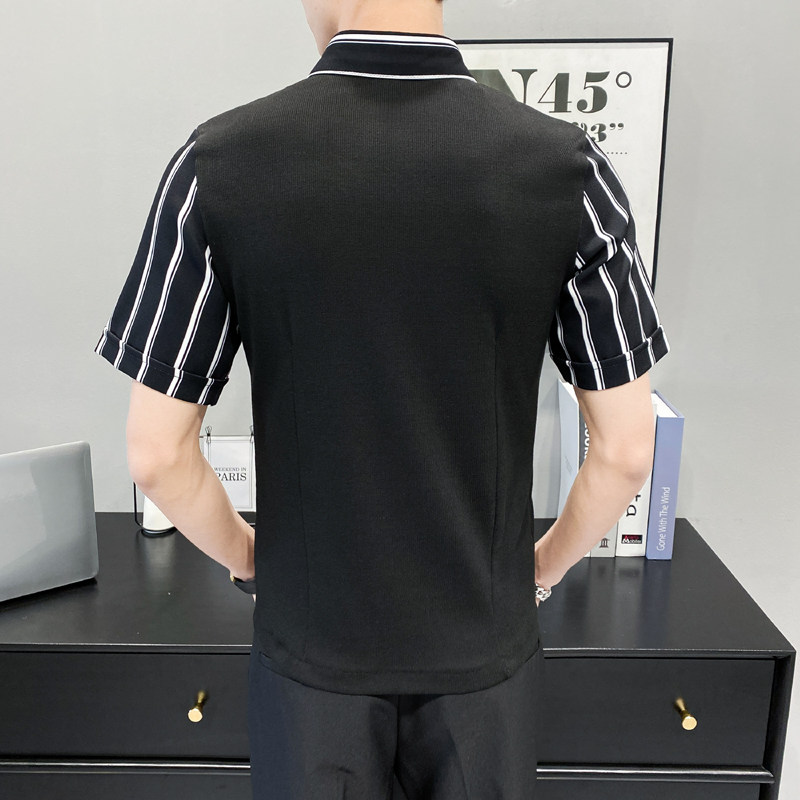 LT135*男条纹衬衫夜店酒吧营业员服务员马甲短袖衬衫假两件P50,男装衬衫,星座717A