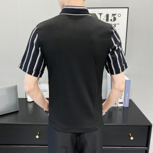 LT135*男条纹衬衫夜店酒吧营业员服务员马甲短袖衬衫假两件P50图片