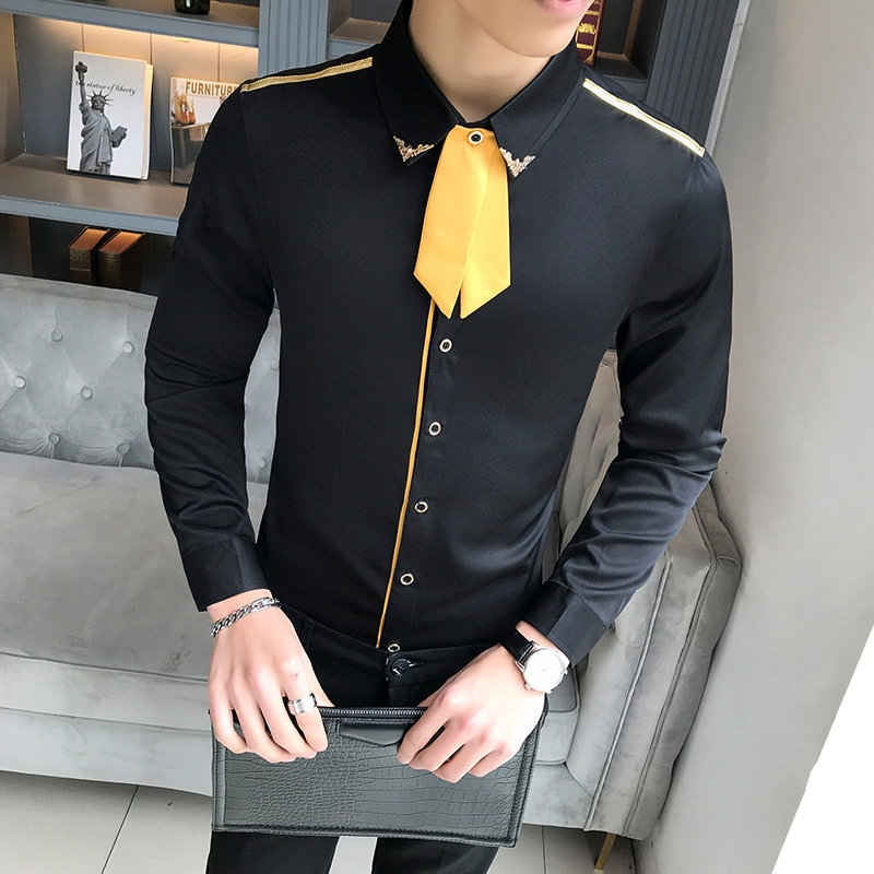 LT105-型男可拆卸领结潮夜店风长袖衬衣酒吧KTV工作服大码P50,男装衬衫,星座717A