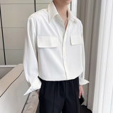 QS057*型男宽松小众长袖衬衫发型师帅气设计师款衬衣P65，男装衬衫，星座717A