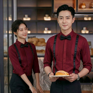 GZ077*法式七分袖男女同款衬衫餐厅酒吧夜店工作服送领结P50图片