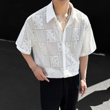 QS100*男镂空透气小众宽松短袖衬衫P60，男装衬衫，星座717A