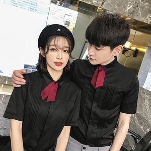 QC119*领结装饰男潮短袖衬衫男女服务员餐厅服务员工作服P40图片 QC119*领结装饰男潮短袖衬衫男女服务员餐厅服务员工作服P40图片