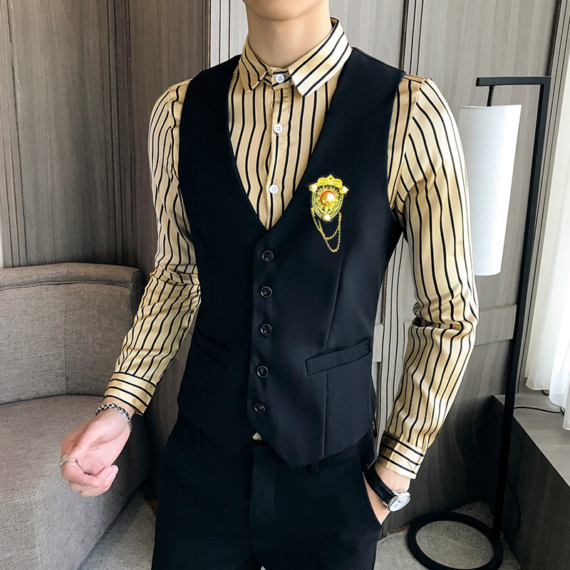 LP744-精致学院风V领短款男马甲外套休闲服务生马甲P50,男装背心/马甲,星座717A