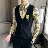 LP744-精致学院风V领短款男马甲外套休闲服务生马甲P50，男装背心/马甲，星座717A