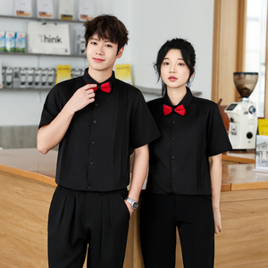 QC144*领结装饰男女同款KTV夜店酒吧服务员衬衫短袖工作服P40