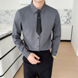 LT200*痞帅衬衫领带男潮流韩版修身帅气长袖衬衣餐厅KTV工作服P55，男装衬衫，星座717A