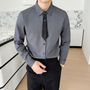 LT200*痞帅衬衫领带男潮流韩版修身帅气长袖衬衣餐厅KTV工作服P55图片