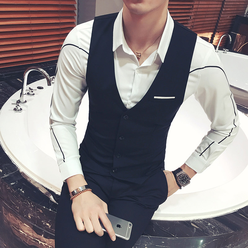 Y8704-秋男士纯色假口袋马甲外套营业员服务生马甲工作服大码P40,男装背心/马甲,星座717A