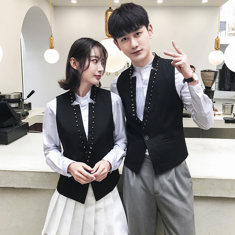 Q8782*铆钉装饰立领情侣一粒扣短款马甲酒吧KTV男女马甲工作服P50,男装背心/马甲,星座717A