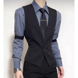 QS794*男灰色一粒扣V领短款马甲调酒师外套P50，男装背心/马甲，星座717A