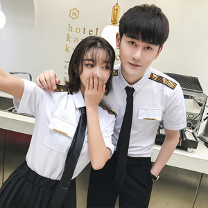 QC031*新款男女短袖衬衫空少肩章亮条装饰酒吧KTV工作服P40图片 QC031*新款男女短袖衬衫空少肩章亮条装饰酒吧KTV工作服P40图片