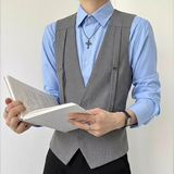 QS781*背带装饰灰色V领男马甲休闲马甲P50，男装背心/马甲，星座717A