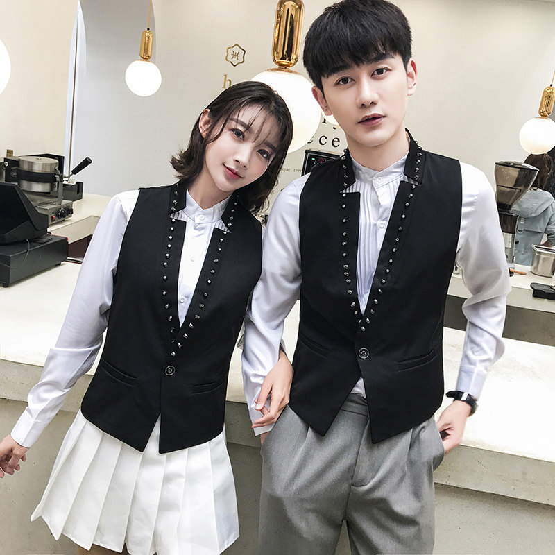 Q8782*铆钉装饰立领情侣一粒扣短款马甲酒吧KTV男女马甲工作服P50,男装背心/马甲,星座717A