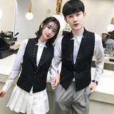 Q8782*铆钉装饰立领情侣一粒扣短款马甲酒吧KTV男女马甲工作服P50，男装背心/马甲，星座717A