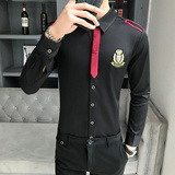 LT104-学院风男领带装饰长袖衬衫夜店酒吧KTV青年衬衣P50，男装衬衫，星座717A