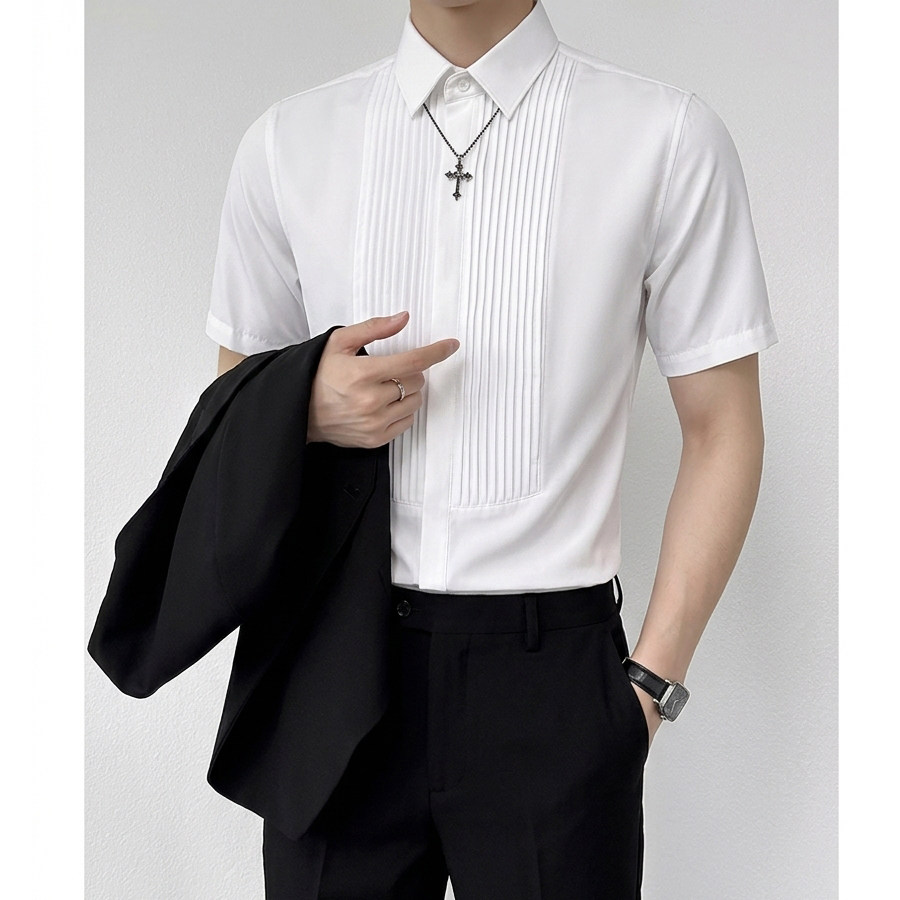 QS143*风琴皱法式选修休闲衬衫伴郎合唱演出服P45,男装衬衫,星座717A