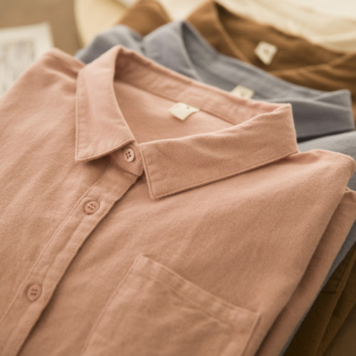 磨毛棉圆领尖领叠穿衬衫女