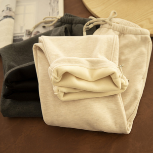 咚灵 秋冬新女加绒加厚保暖高腰显瘦弹力松紧腰抽绳直筒休闲长裤